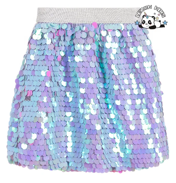 LEZONKIDS - Manufacturers' Shimmering Blue Pink Sequin Pleated Girl Mini Skirts for Girls Breathable Western Style Children Clothing